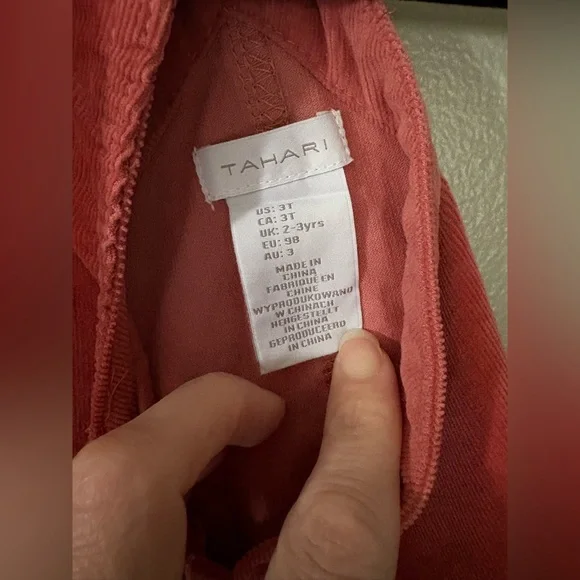 Pink Girls Tahari Corduroy Overalls with Gold Buttons - Picture 4 of 5